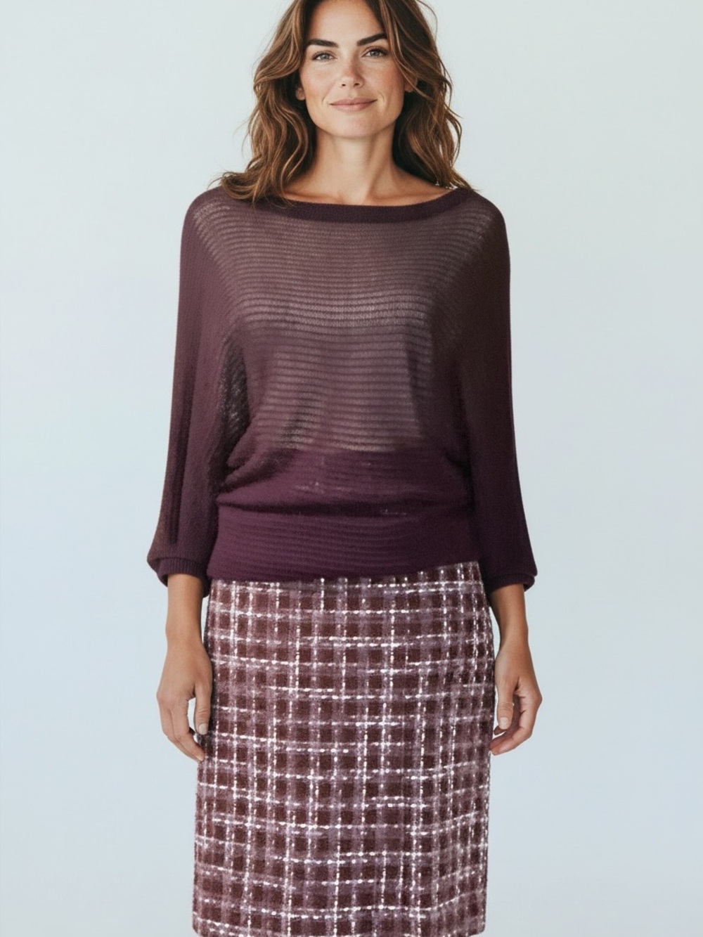 Express Plum Plaid Knit Pencil Skirt - Women's Skirt